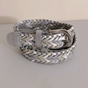 Bonded Leather Braided Belt in Shades of Silver & White - EUC